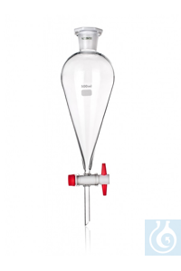 Ampoule à décanter forme conique (longue) Squibb 250 ml avec robinet en PTFE RIN 14.5/4, RIN 29,...
